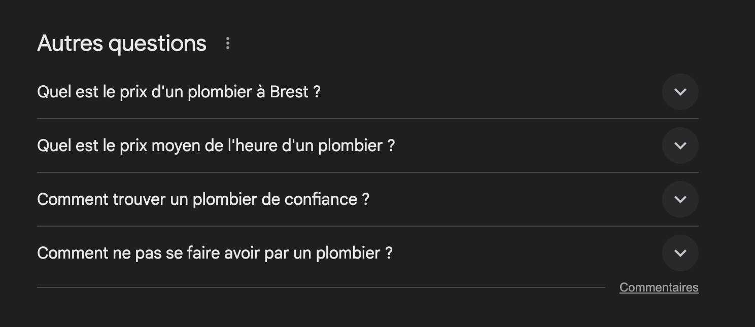 PAA pour le mot cle "plombier brest"