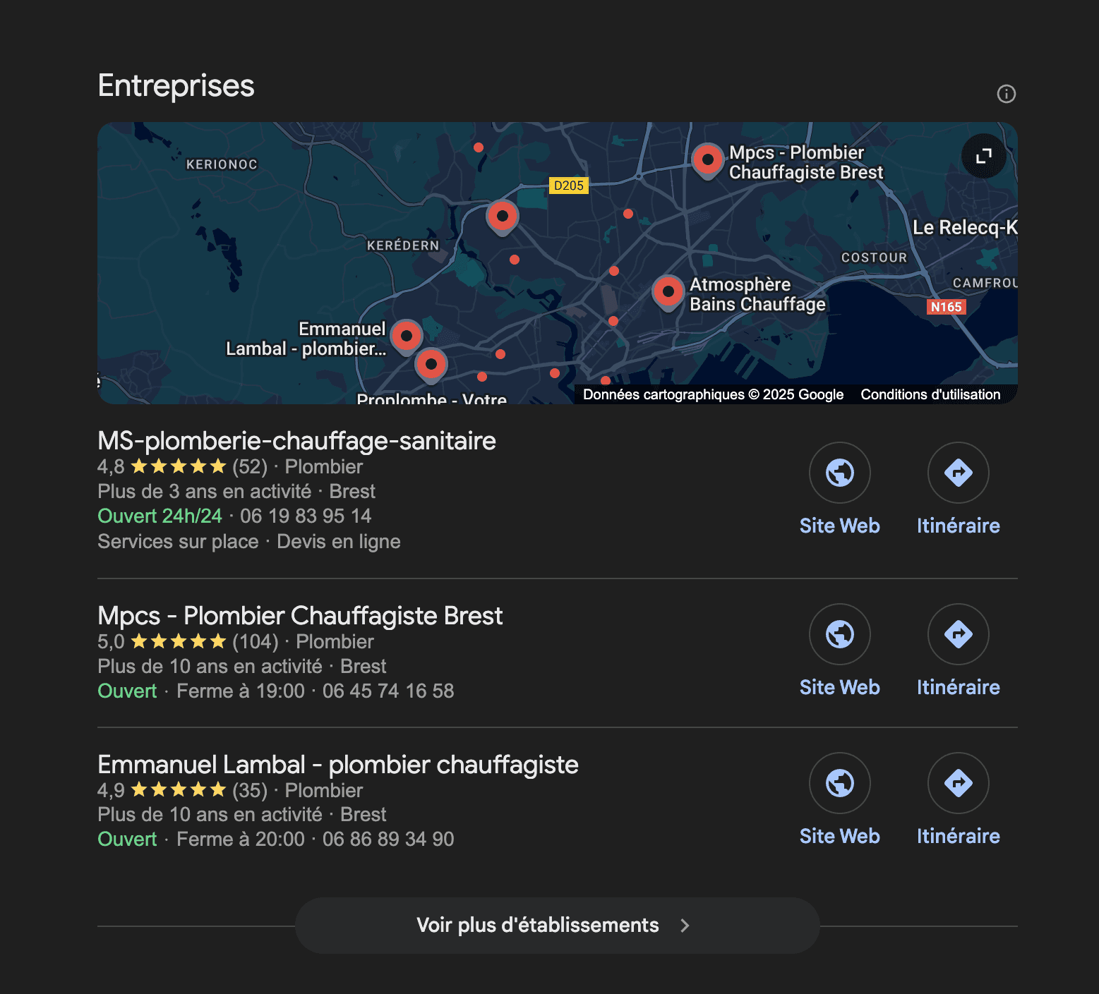 Pack local pour le mot cle "plombier brest"